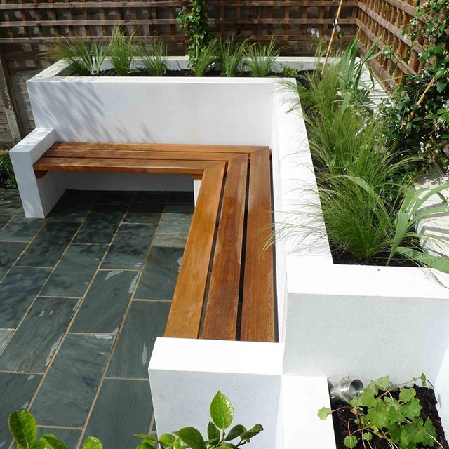 Grey Block Rendered Finish - Raised Garden Bed and Seat